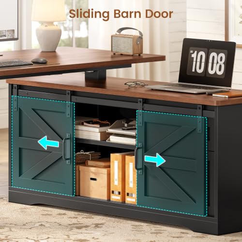Farmhouse L Shaped Executive Standing Desk with Storage Drawers, view 7