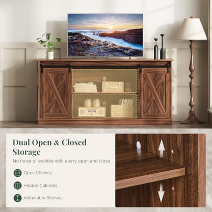 Farmhouse TV Stand for 65 Inch TV, Sliding Barn Doors, Media Console, view 7