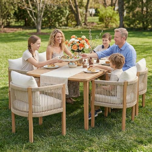 Outdoor Dining Chairs Set of 2, Wicker Patio Furniture Set with Armrests, Cushioned Backrest Patio Arm Chairs, Metal Barrel Dining Room Chair, Modern Kitchen Table Chair for Balcony, Beige