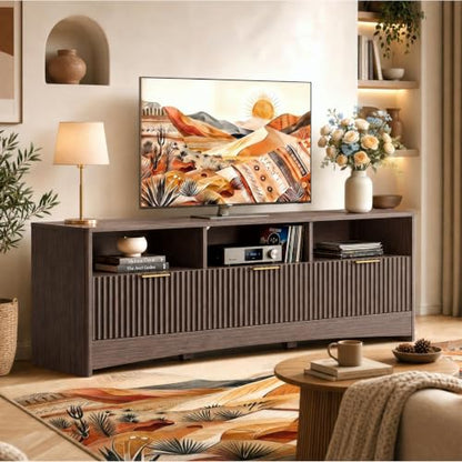 Fluted TV Stand Mid Century Modern TV Stands for 65 inch TV, Walnut, view 7