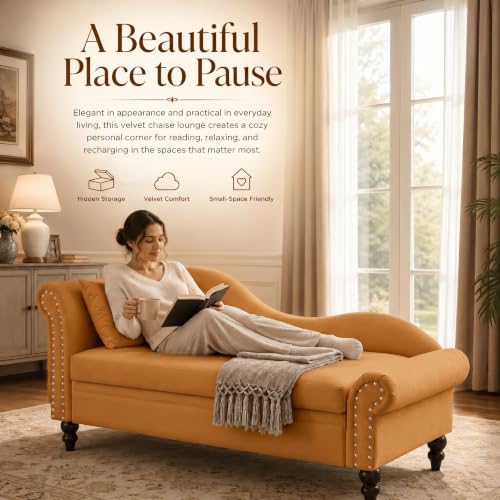 64.5" Velvet Chaise Lounge Chair with Storage, view 4