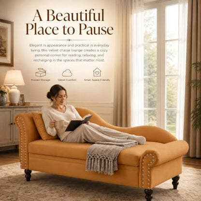 64.5" Velvet Chaise Lounge Chair with Storage, view 4