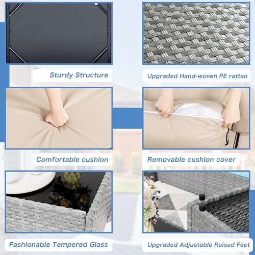 7 Pieces Outdoor Patio Furniture Sets, Patio Sectional Sofa Couch, Gray PE Wicker Furniture Modular Patio Conversation Sets Patio Sofa with Washable Cushions, Gray/Khaki