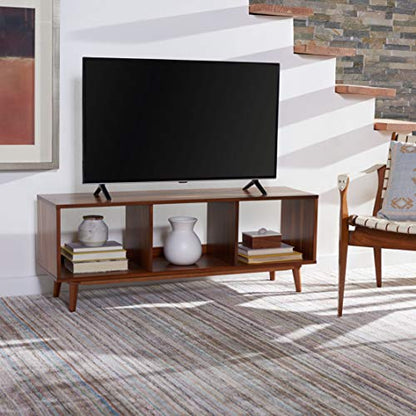 SAFAVIEH Cricket TV Stand for up to 55" Flatscreen – Natural Acacia, Open Shelf Design, Entertainment Media Console (MED5002A)