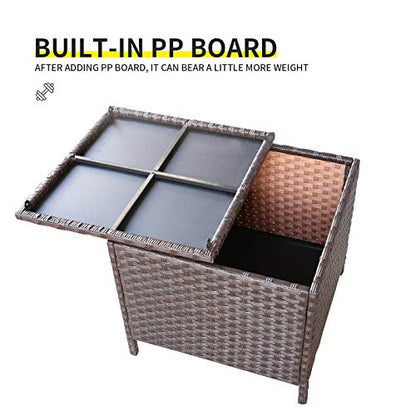 Goognice Outdoor PE Wicker Side Table with Storage Patio Resin Rattan End Table Square Container for Furniture Covers, Toys and Gardening Tools Brown