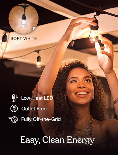 Ambience Pro – Solar Power Remote Control Outdoor String Lights with Edison Bulbs – Shatterproof, Commercial Grade LED Waterproof Patio Lights – 1W, 3,000K, Hanging, 27 ft