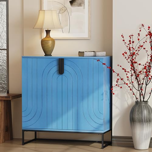 Sideboard Buffet Cabinet with Storage, Modern Accent Cabinet Adjustable Shelves Wooden Storage Cabinets for Kitchen, Dining Room, Living Room, Coffee Bar, Garage, Entryway, Antique Blue