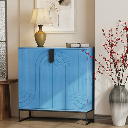 Sideboard Buffet Cabinet with Storage, Modern Accent Cabinet Adjustable Shelves Wooden Storage Cabinets for Kitchen, Dining Room, Living Room, Coffee Bar, Garage, Entryway, Antique Blue