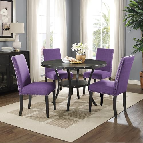 Biony Fabric Dining Chairs with Nailhead Trim, Set of 2, Purple