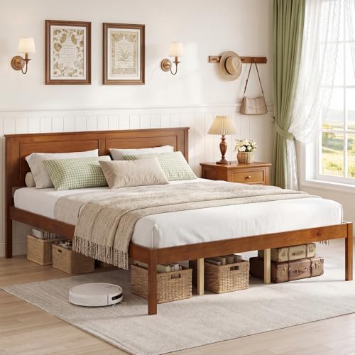 Queen Bed Frame with Solid Wood Legs and Wooden Slats, view 2