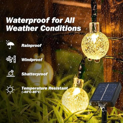 Solar Lights Outdoor Waterproof, 2 Pack Total 120LED 72FT Solar String Lights for Outside with 8 Modes, Outdoor String Lights Crystal Globe Patio Lights for Garden Yard Party Decor (Warm White)