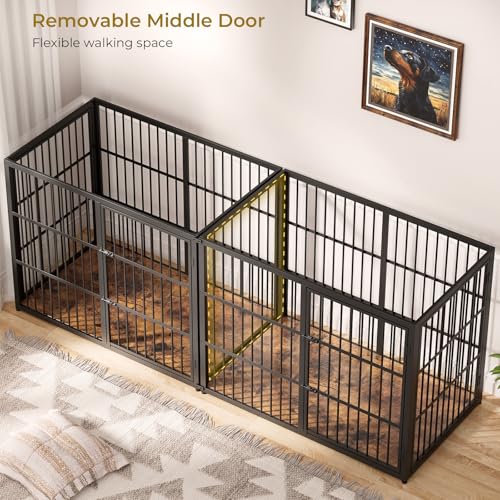 94" Double Dog Crate Furniture, TV Stand with Divider, Brown, view 4