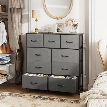 Tall Dresser for Bedroom, 9 Drawer Chest of Drawers, Dark Grey, view 3