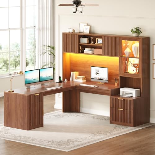 67" x 65" L Shaped Desk with Hutch, view 2