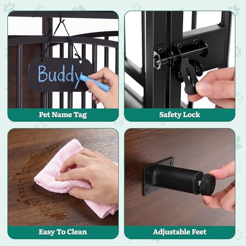 31.5" Foldable Dog Crate Furniture with 360° Swivel Feeding Bowls, view 6