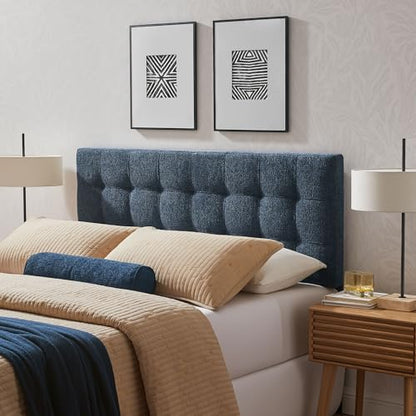 Lily Full Size Headboard with Biscuit Tufting in Navy - Fabric Upholstery with Padded Design and 5 Height-Adjustable Mounts