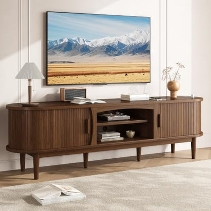69" Fluted TV Stand for TVs Up to 80" with Charging Station, Walnut, view 2