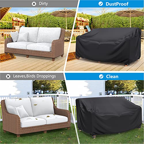 Heavy Duty Patio Sofa Cover Waterproof, 3-Seater Outdoor Sofa Loveseat Cover, Outdoor Patio Furniture Cover with Air Vent and Handles, 78" W×33" D×32" H, Black