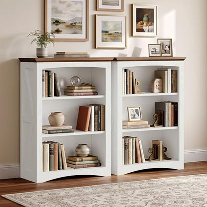 43" Tall 3-Tier Bookshelf, Farmhouse Bookcase White, view 5