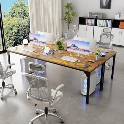 78.7 Inches 2 Person Desk with Power Outlet, Long Double Home Office Computer Desks, Large Simple Desk, Modern Study Writing Table Workstation, Large Legroom, Metal Frame, Rustic Brown