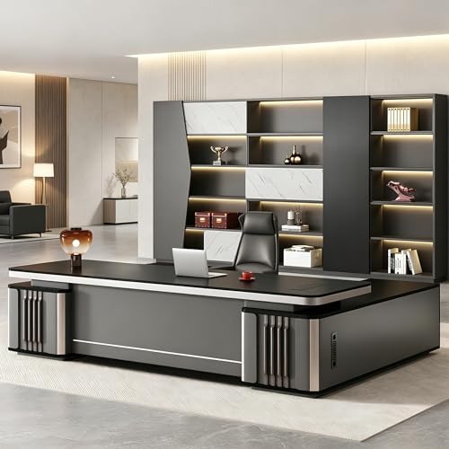 Modern L Shaped Executive Desk with Drawers & Dual Storage Cabinets, view 2