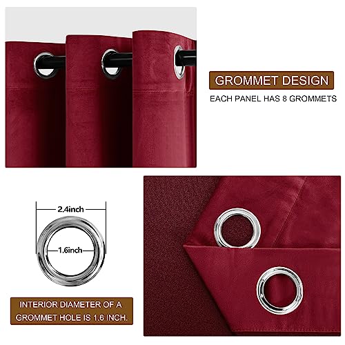 Wine Red Blackout Velvet Curtains Tieable Grommet Thermal Insulated Christmas Holiday Decorative Backdrops for Living Room Party Decor, W52 x L63 inch Long, 2 PCs