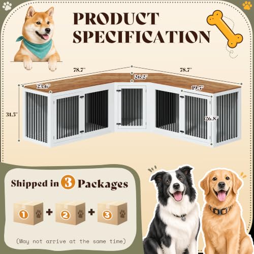 128" Extra Large Dog Crate Furniture, 3-in-1 Corner Dog Kennel, view 3