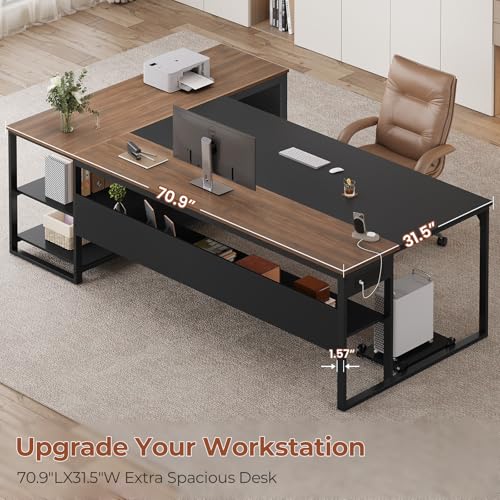 71" Executive Desk, L Shaped Office Desk with Widen File Drawers, view 5