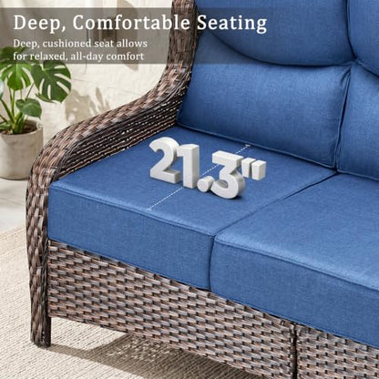 Luxury High Back Outdoor Furniture with 6-Inch Thick Cushions, Patio Furniture Set with Swivel Chairs, 4 PCS Wicker Conversation Set for Porch, Balcony, Deck and Yard