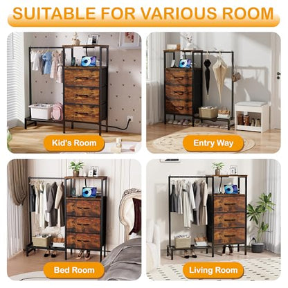 Dresser for Bedroom with Hanging Rack, 3 Drawers Closet with Charging Station, view 6
