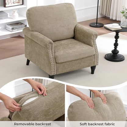 Accent Chair for Living Room, Modern Mid Century Reading Chair Armchair High Back Upholstered Armchair with Wooden Legs for Living Room Bedroom Office (Brown, 1pcs)