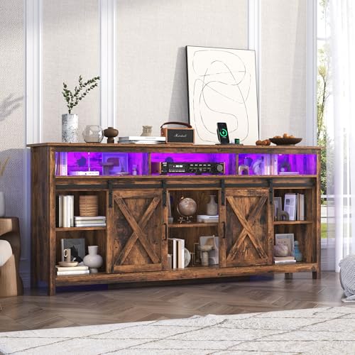 Farmhouse TV Stand for 80/75 Inch TV with Power Outlet, view 5