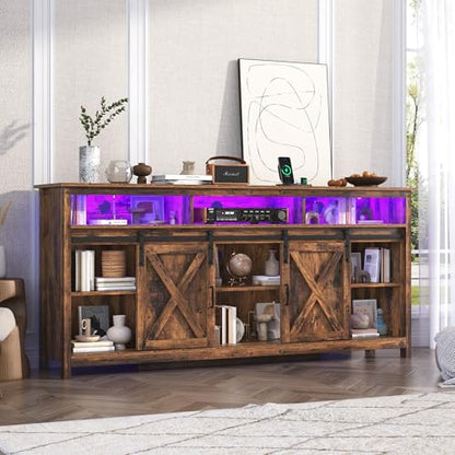 Farmhouse TV Stand for 80/75 Inch TV with Power Outlet, view 5