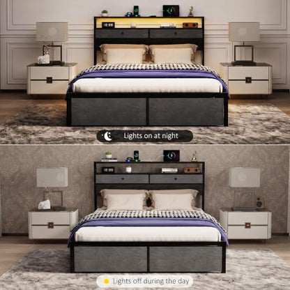 Full Bed Frames with LED Lights and Charging Station, view 8