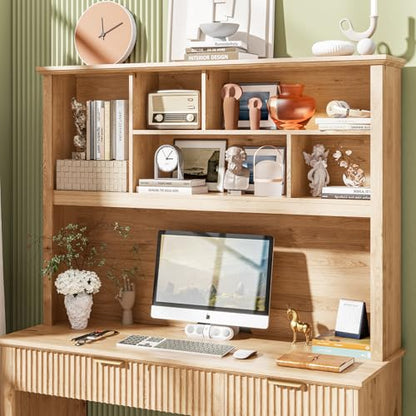 Fluted Executive Desk with Drawers, Wood Computer Desk with Ample File Drawer, view 8