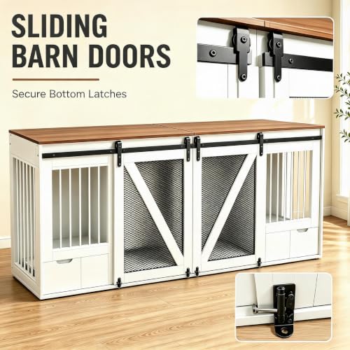 94.5" Double Dog Crate Furniture, Double Dog Kennel TV Stand White, view 6