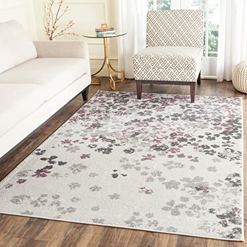 SAFAVIEH Adirondack Collection Area Rug - 9' x 12', Light Grey & Purple, Floral Design, Non-Shedding & Easy Care, Ideal for High Traffic Areas in Living Room, Bedroom (ADR115M)