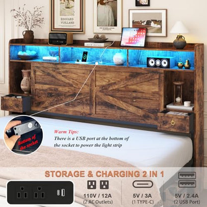 King Size Bed Frames with Storage Headboard and 4 Drawers, view 5