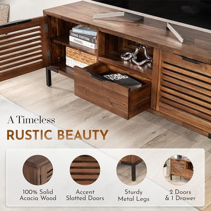 Millie Solid Wood TV Stand for TVs up to 65 Inches, Modern Farmhouse TV Stand with Rustic Charm, TV Stands for Living Room, Chestnut