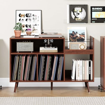 Large Record Player Stand for Living Room, Walnut, view 2