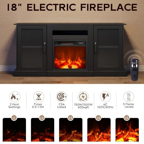Fireplace TV Stand for 65 in TVs, Media Console with Storage, Black, view 5
