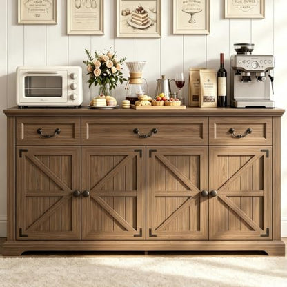 Premium Farmhouse 3 Drawers 4 Doors Sideboard Buffet Cabinet with Storage, view 7
