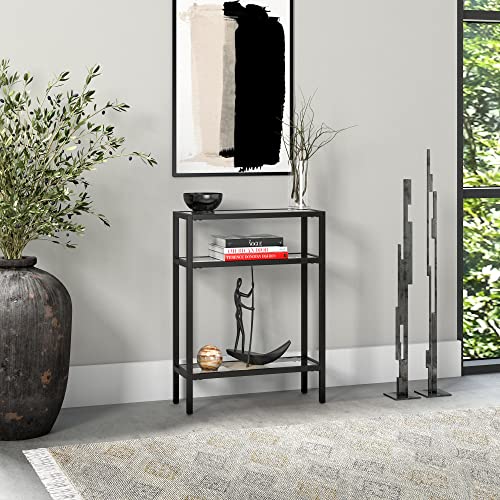 22" Wide Rectangular Console Table in Blackened Bronze, Entryway Table, Accent Table for Living Room, Hallway | Industrial-style console table with open shelving and durable metal frame for living rooms, entryways, or offices