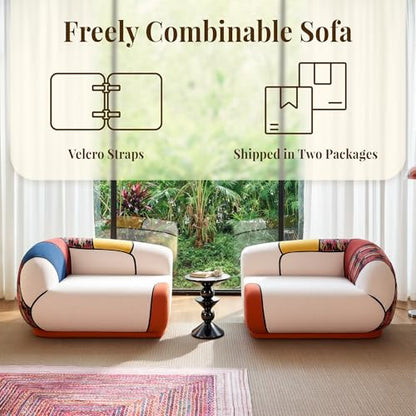 102" Oversized Modern Curved Sofa, Minimalist 4-Seat Chenille Couch for Living Room Apartment, Boneless Sectional Floor Lounge Couches with Bohemian Style Pillows, No Assembly