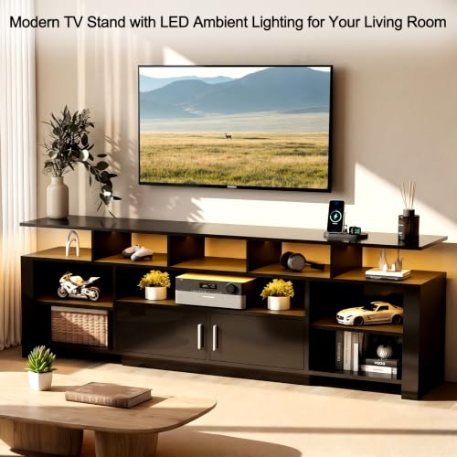 75 Inch LED TV Stand for Living Room, Modern Entertainment Center, view 5