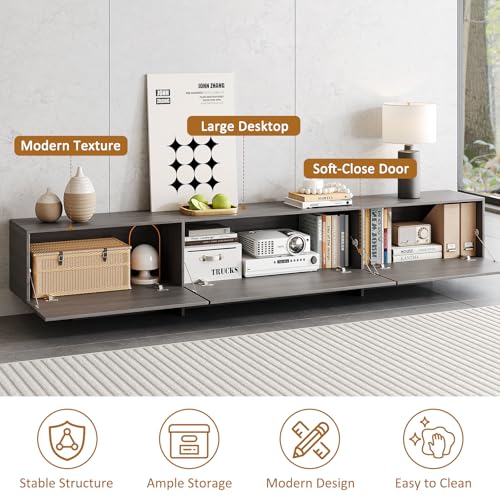 76.4'' TV Stand for Living Room, Grey TV Console with 3 Drawers, view 4