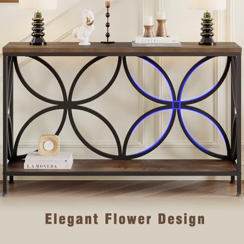 Narrow Sofa Table 47.2 Inch, Industrial Sofa Table Behind Couch, Vintage Entry Console Table with Storage for Entryway, Living Room, Foyer, Elegant Design (Rustic Brown, 47.2)