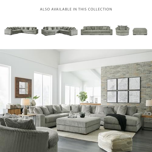 Signature Design by Ashley Lindyn Casual Contemporary 3-Piece Sectional Sofa with Reversible Cushions, Corded Fabric, Feather Cushion, Gray