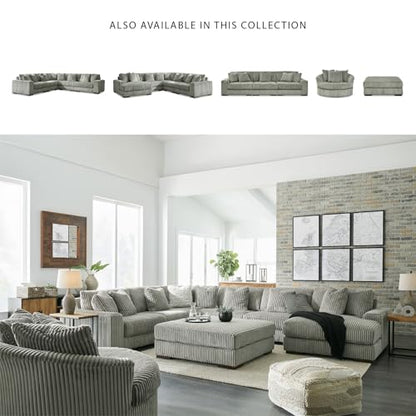 Signature Design by Ashley Lindyn Casual Contemporary 3-Piece Sectional Sofa with Reversible Cushions, Corded Fabric, Feather Cushion, Gray