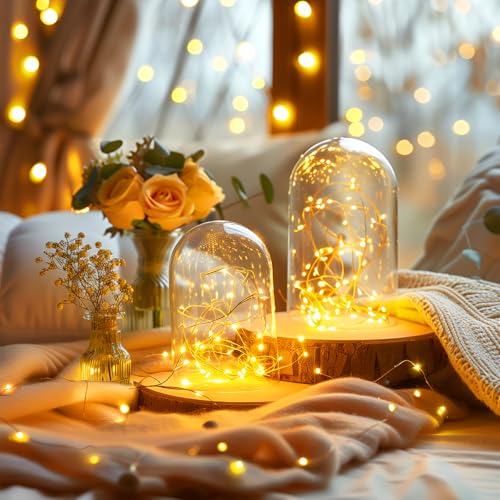Fairy Lights Plug in, 33Ft 100 LEDs Waterproof Silver Wire Firefly Light, Adaptor Included, Starry String Lights for Wedding Patio Indoor Outdoor Christmas Decorations, Warm White